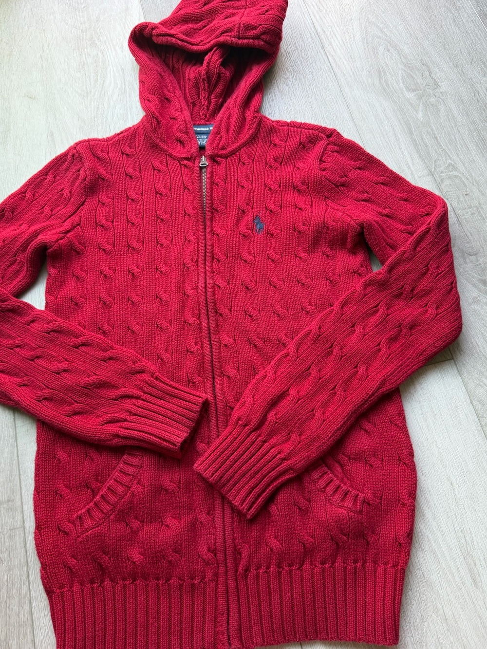 Dark red size S cable knit 100%cotton zip up jacket